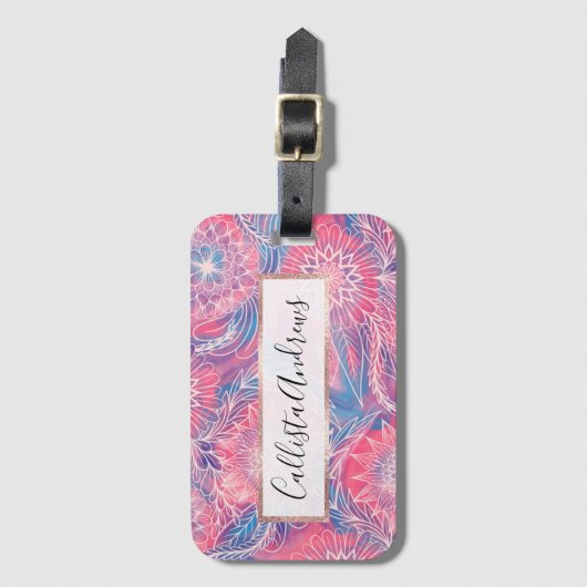 Kunsty Girly Pink Blue Paint Floral Illustraties Bagagelabel (Voorkant (verticaal))