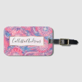 Kunsty Girly Pink Blue Paint Floral Illustraties Bagagelabel (Voorkant (horizontaal))