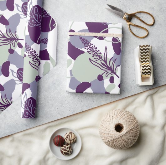 Kunstzinnig Bloem Abstract | Marineblauw en Roze R Cadeaupapier (Crafts)