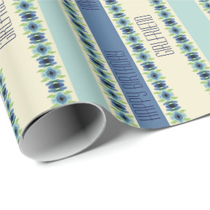 Kunstzinnig bloempatroon in blauw cadeaupapier