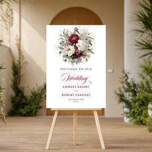 Kunstzinnig Boho Burgundy Bloemen Goud Welkom Bord Poster