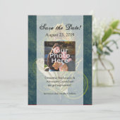 Kunstzinnig detail Pauw Huwelijk 5x7 Save the Date (Staand voorkant)