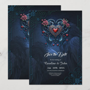 Kunstzinnig ontworpen gotisch hart save the date