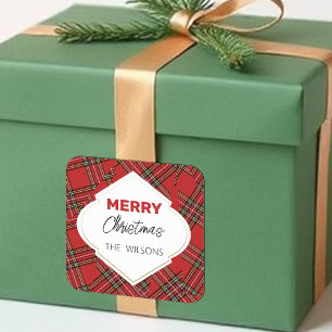 Kunstzinnig Prettig Kerstmis Plaid Bourgondiérood Vierkante Sticker