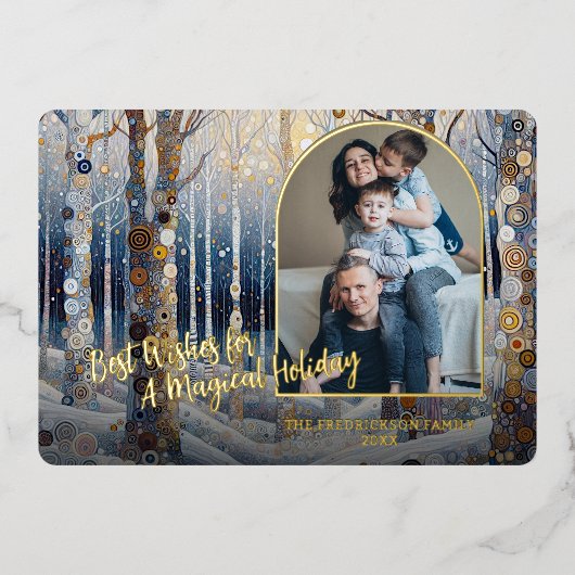 Kunstzinnig Trendy Klassieke Winterwonderland Kuns Folie Feestdagenkaart (Voorkant)