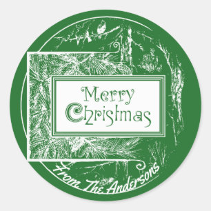 Kunstzinnig Vintage Retro Prettig Kerstmis Maatwer Ronde Sticker