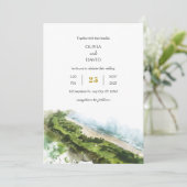 Kunstzinnig zeezicht kustlandschap strand bruiloft kaart (Staand voorkant)