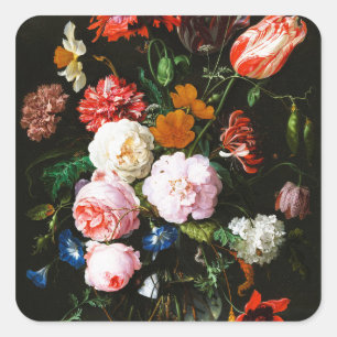 Kunstzinnige afdruk van een donkere, sombere bloem vierkante sticker