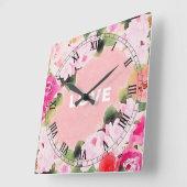 Kunstzinnige Aquarel Roze Rozentuin Liefdes Letter Vierkante Klok (Hoek)