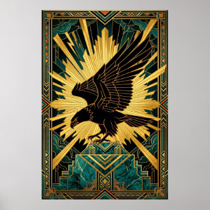 Kunstzinnige Art Deco Adelaar Vlucht Goud & Zwart Poster