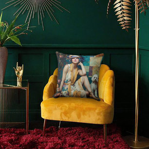 Kunstzinnige Art Deco Flapper Meisje met Poedel ui Kussen
