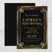 Kunstzinnige Art Deco verjaardagsuitnodiging geïns Kaart (Voorkant / Achterkant)