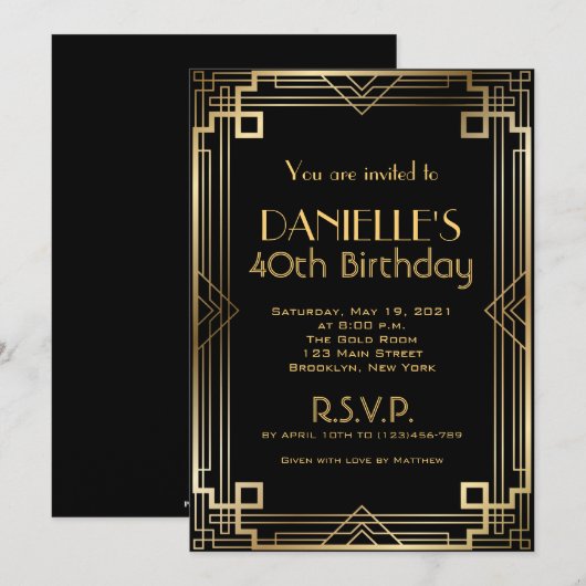 Kunstzinnige Art Deco verjaardagsuitnodiging geïns Kaart (Voorkant / Achterkant)