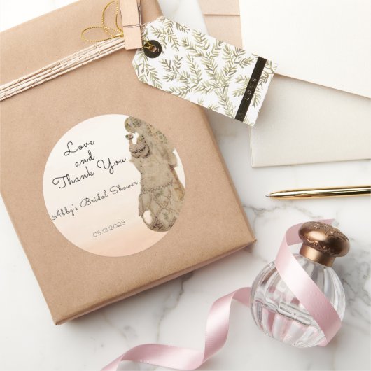 Kunstzinnige Art Nouveau Bruidsontbijt Dankjewel  Ronde Sticker (Geschenken)