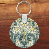 Kunstzinnige Art Nouveau Narcissen Bloemen Sleutelhanger (Voorkant)