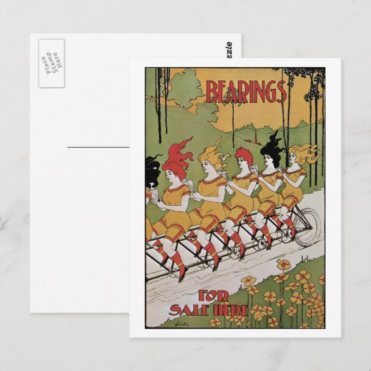 Kunstzinnige Art Nouveau Omslag, Tandemfiets Briefkaart (Voorkant / Achterkant)