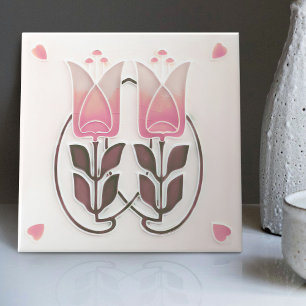 Kunstzinnige Art Nouveau Tulpen & Hartjes Gibbons Tegeltje