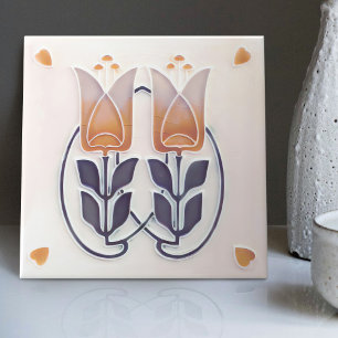 Kunstzinnige Art Nouveau Tulpen & Hartjes Gibbons Tegeltje