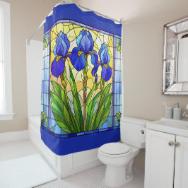 Kunstzinnige Blauwe Iris Bloem Gebrandschilderd Gl Douchegordijn