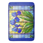 Kunstzinnige Blauwe Iris Bloem Gebrandschilderde M Badmat (Voorkant Verticaal)