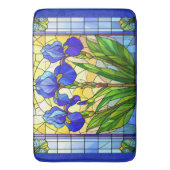 Kunstzinnige Blauwe Iris Bloem Gebrandschilderde M Badmat (Voorkant Verticaal)
