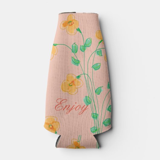 Kunstzinnige bloem in geel flesjeskoeler (Voorkant)