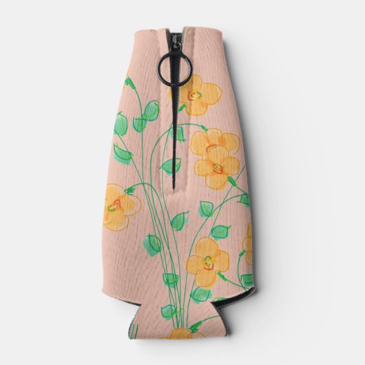 Kunstzinnige bloem in geel flesjeskoeler (Achterkant)