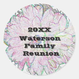 Kunstzinnige bloem roze enveloppezegel voor famili ronde sticker