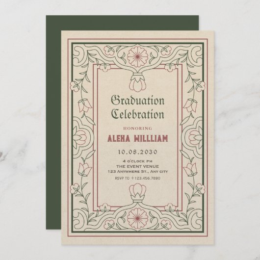  kunstzinnige bloemenkunst lijst afstuderen kaart (Voorkant / Achterkant)