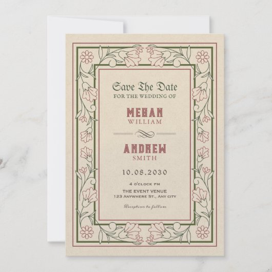  kunstzinnige bloemenkunst lijst bruiloft save the date (Voorkant)