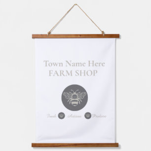 Kunstzinnige boerderijwinkel of bijenlogo voor boe hangend wandkleed