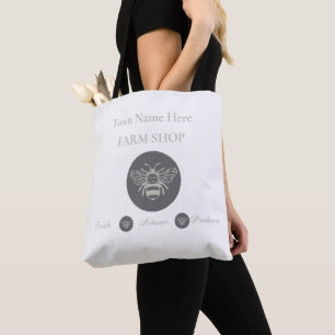 Kunstzinnige boerderijwinkel of bijenlogo voor boe tote bag
