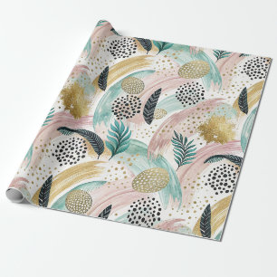 Kunstzinnige Botanische penseelstreek & Goud Abstr Cadeaupapier