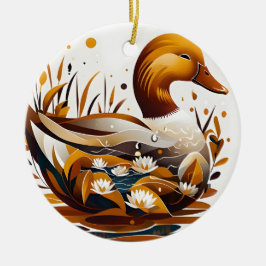 Kunstzinnige eend met vijver in silhouet keramisch ornament