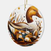 Kunstzinnige eend met vijver in silhouet keramisch ornament (Links)