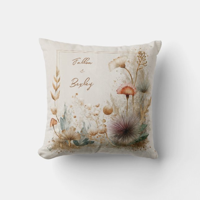 Kunstzinnige Getextureerde Botanische Zaadpeul Gou Kussen (Voorkant)