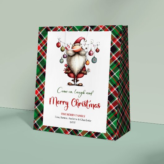 Kunstzinnige Grappige Kerstman Rood Groen Speelse  Medium Cadeauzakje