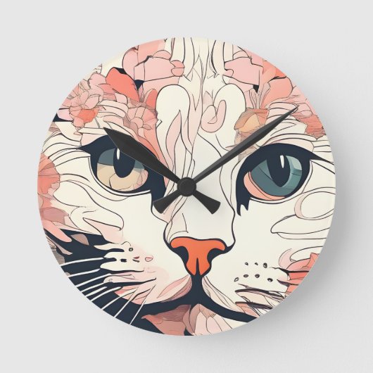 Kunstzinnige Kat Ronde Klok (Voorkant)