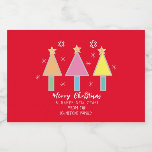 Kunstzinnige kerstbomen Rustieke Mini Rode Kerstmi Sparkling Wijnetiket (Enkel label)