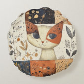 Kunstzinnige Mid-Century Modern Schattigee Cat Rond Kussen (Achterkant)