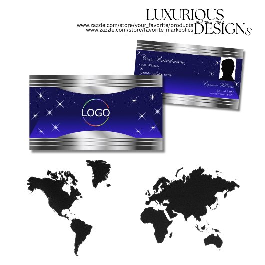Kunstzinnige Night Sky Blue Silver Border Logo en Visitekaartje