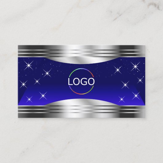 Kunstzinnige Night Sky Blue Silver Border Logo en  Visitekaartje (Voorkant)