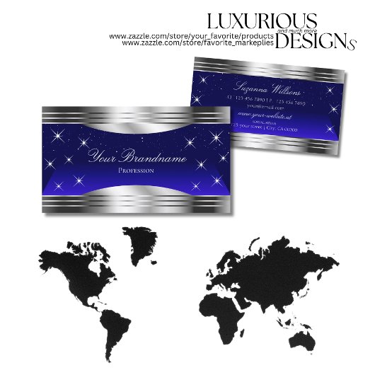 Kunstzinnige Night Sky Blue Silver Borders Faux Gl Visitekaartje