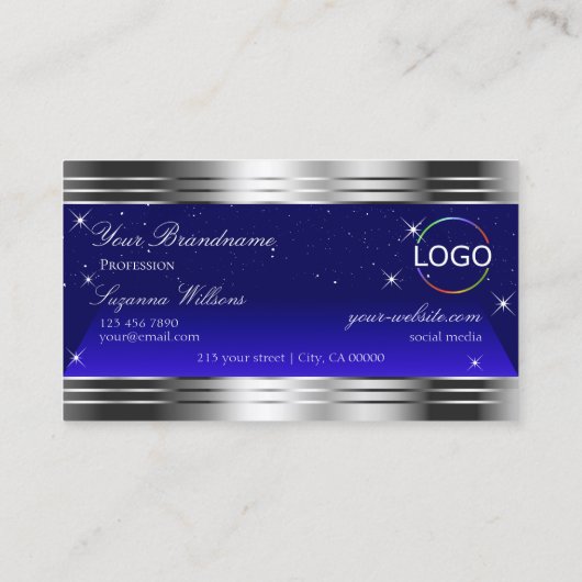 Kunstzinnige Night Sky Blue Zilveren Randen met Lo Visitekaartje (Achterkant)