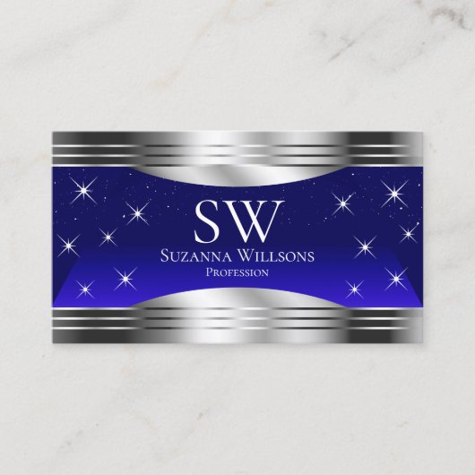 Kunstzinnige Night Sky Blue Zilveren Randen met Mo Visitekaartje (Voorkant)