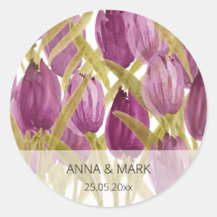 Kunstzinnige Paarse Tulp Aquarel Kunst Ronde Sticker