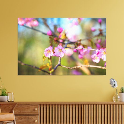 Kunstzinnige roze kersenbloesem in de kersentuin canvas afdruk (Insitu (Woonkamer))