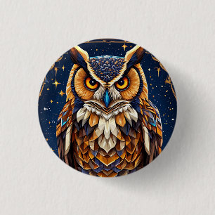 Kunstzinnige uil cadeau voor jas-, tas- en rugzakd ronde button 3,2 cm
