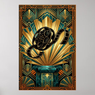 Kunstzinnige vintage filmrol Art Deco goud & teal Poster