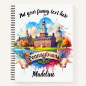 Kunstzinnige weergave van de geschiedenis van Penn Notitieboek (Voorkant)